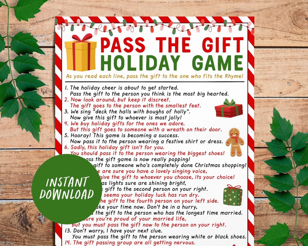 Download Free Printable Pass the Gift Game for Holidays